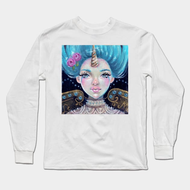 Betty Blue - Blue haired circus unicorn girl Long Sleeve T-Shirt by KimTurner
